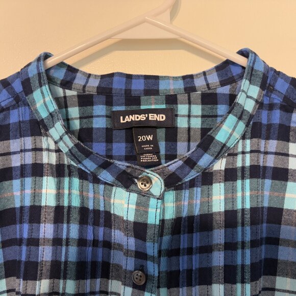 Lands' End Womens Plus Blue Plaid Popover Flannel Pintuck Tunic Shirt Top 20W/2X - Picture 4 of 11